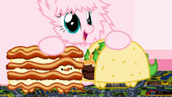 Size: 854x480 | Tagged: safe, artist:mixermike622, oc, oc only, oc:fluffle puff, g4, animated, food, gif, my little foody, now kiss, pancakes, shipper on deck, taco