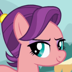 Size: 310x310 | Tagged: safe, screencap, spoiled rich, earth pony, pony, g4, where the apple lies, female, gif, non-animated gif, smiling, solo, spoiled milk