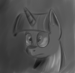 Size: 935x909 | Tagged: safe, artist:itsthinking, twilight sparkle, g4, female, frown, monochrome, solo