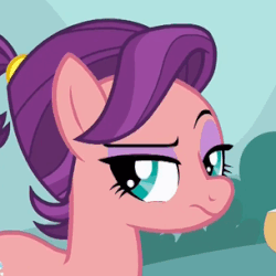 Size: 305x305 | Tagged: safe, screencap, spoiled rich, earth pony, pony, g4, where the apple lies, female, gif, non-animated gif, raised eyebrow, reaction image, solo, spoiled milk