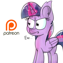 Size: 1009x1017 | Tagged: safe, artist:pastelhorses, twilight sparkle, alicorn, pony, g4, eww, female, glowing horn, horn, link in description, magic, patreon, patreon logo, solo, text, twilight sparkle (alicorn)