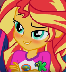 Size: 880x958 | Tagged: safe, edit, edited screencap, screencap, sunset shimmer, equestria girls, g4, my little pony equestria girls: legend of everfree, blushing, cropped, discovery kids