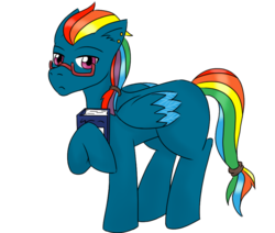 Size: 942x800 | Tagged: safe, artist:jolliapplegirl, oc, oc only, oc:tranquil spring, pegasus, pony, blank flank, male, next generation, offspring, parent:quibble pants, parent:rainbow dash, rainbow hair, simple background, solo, transparent background