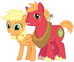 Size: 3600x3000 | Tagged: safe, artist:cheezedoodle96, applejack, big macintosh, earth pony, pony, g4, where the apple lies, .svg available, brother and sister, high res, looking at you, male, simple background, smiling, stallion, svg, teenage applejack, teenage big macintosh, transparent background, vector, younger