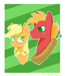 Size: 1200x1400 | Tagged: safe, artist:php54, applejack, big macintosh, earth pony, pony, g4, where the apple lies, :t, abstract background, blushing, bust, duo, female, freckles, frustrated, looking at each other, male, mare, no pupils, nose wrinkle, portrait, stallion, teenage applejack, teenage big macintosh