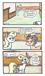 Size: 905x1543 | Tagged: safe, artist:oneovertwo, pony, unicorn, g4, where the apple lies, comic, dialogue, female, mare, open mouth, raised hoof, speech bubble, traditional art