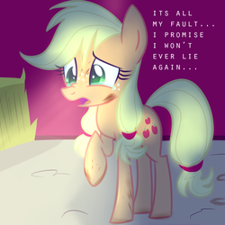 Size: 1000x1000 | Tagged: dead source, safe, artist:wubcakeva, applejack, g4, where the apple lies, bad end, crying, female, solo, teenage applejack, younger