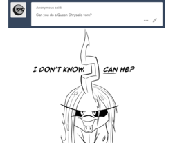 Size: 1280x1058 | Tagged: safe, artist:bellspurgebells, queen chrysalis, g4, grammar, implied vore, sarcasm, snark