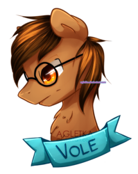 Size: 635x797 | Tagged: safe, artist:agletka, oc, oc only, oc:vole, pony, badge, solo, text