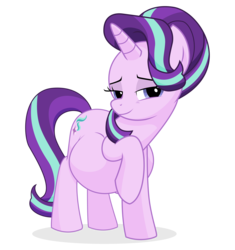 Size: 9600x10200 | Tagged: safe, artist:xniclord789x, starlight glimmer, pony, unicorn, g4, absurd resolution, belly, big belly, cute, female, glimmerbetes, lidded eyes, looking at you, mama starlight, mare, preglight glimmer, pregnant, raised hoof, simple background, smiling, solo, transparent background