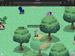 Size: 2048x1536 | Tagged: safe, oc, oc only, oc:slim, pony, pony town, clothes, eyeshadow, insecurity intensifies, ipad, makeup, safari, socks, stockings, striped socks, tree