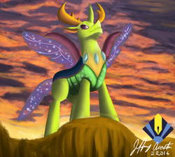 Size: 2975x2672 | Tagged: dead source, safe, artist:penspark, thorax, changedling, changeling, g4, to where and back again, changeling king, cliff, high res, king thorax, male, signature, solo