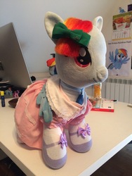 Size: 3264x2448 | Tagged: safe, rainbow dash, fanfic:my little dashie, g4, build-a-bear, clothes, cumill11's little dashie, dress, high res, irl, photo, plushie, rainbow dash always dresses in style, ribbon, socks
