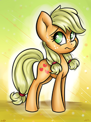 Size: 2309x3099 | Tagged: safe, artist:gaelledragons, applejack, g4, my little pony: friendship is magic, where the apple lies, alternate hairstyle, cute, female, high res, jackabetes, looking away, pigtails, smol, solo, sweat, teenage applejack