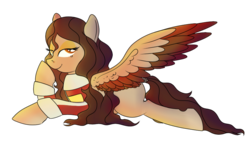 Size: 845x491 | Tagged: safe, artist:karmadash, oc, oc only, oc:krystal feathers, pegasus, pony, clothes, crossover, female, flirting, jacket, lidded eyes, mare, prone, simple background, solo, song in the description, transparent background, voltron