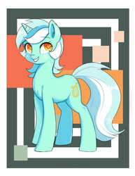 Size: 784x1018 | Tagged: safe, artist:2074, lyra heartstrings, pony, unicorn, g4, abstract background, derp, female, idle, smiling, solo