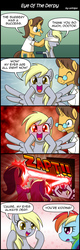 Size: 800x2504 | Tagged: safe, artist:uotapo, derpy hooves, doctor horse, doctor stable, rainbow dash, pegasus, pony, epic rage time, g4, where the apple lies, bandage, blushing, colored pupils, comic, cyclops (marvel), eye beams, female, hilarious in hindsight, laser, male, mare, mirror, now you fucked up, optic blast, stallion, teenage derpy hooves, underp, x-men
