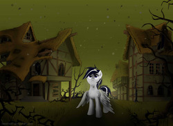 Size: 3000x2200 | Tagged: safe, artist:sweeterwho, oc, oc only, pegasus, pony, black vine, ghost town, high res, night, solo, tree