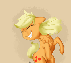 Size: 1800x1600 | Tagged: safe, artist:passigcamel, applejack, g4, alternate hairstyle, chest fluff, female, missing accessory, solo