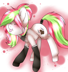 Size: 2827x3000 | Tagged: safe, artist:bladedeehunter, oc, oc only, oc:melon stroke, pony, clothes, high res, solo, stockings, tongue out