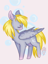 Size: 1024x1347 | Tagged: safe, artist:thatweirdpigeonlady, derpy hooves, pegasus, pony, g4, eyes closed, female, mare, solo