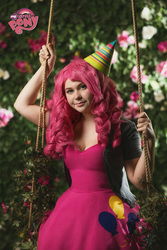 Size: 801x1200 | Tagged: safe, artist:lunadialcos, pinkie pie, human, g4, clothes, cosplay, costume, irl, irl human, photo, solo, swing