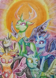 Size: 1969x2753 | Tagged: safe, artist:lunar-white-wolf, thorax, changedling, changeling, g4, to where and back again, changeling king, glitter, king thorax, sun, traditional art
