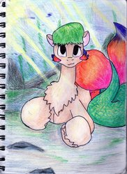 Size: 762x1048 | Tagged: safe, artist:andandampersand, oc, oc only, oc:seasy, merpony, colored, solo, underwater