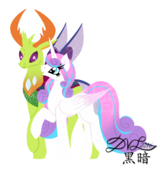 Size: 1024x1070 | Tagged: safe, artist:dark-x-light, princess flurry heart, thorax, alicorn, changedling, changeling, pony, g4, to where and back again, crack shipping, king thorax, male, older, ship:flurrax, shipping, simple background, straight, transparent background, watermark