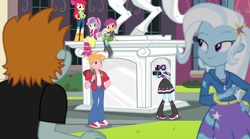 Size: 1280x714 | Tagged: safe, screencap, apple bloom, big macintosh, photo finish, scootaloo, snips, sweetie belle, trixie, equestria girls, g4, boots, camera, cutie mark crusaders, male, shoes