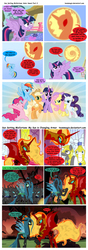 Size: 4961x14032 | Tagged: safe, artist:teammagix, applejack, fluttershy, pinkie pie, princess celestia, queen chrysalis, rainbow dash, rarity, twilight sparkle, alicorn, changeling, pony, comic:sun setting misfortune, g4, absurd resolution, comic, corrupted celestia, mane six, nightmare sunset, possessed, royal guard, sun, twilight sparkle (alicorn)