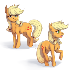Size: 1632x1544 | Tagged: safe, artist:1an1, applejack, g4, where the apple lies, cute, female, hatless, jackabetes, missing accessory, open mouth, solo, sweat, teenage applejack