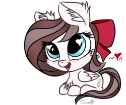 Size: 2150x1800 | Tagged: safe, artist:aurelleah, oc, oc only, oc:aurelleah, oc:aurry, pegasus, pony, aurelleah is trying to murder us, blushing, bow, chest fluff, chibi, cute, diabetes, ear fluff, fluffy, hair bow, heart, heart eyes, looking up, open mouth, prone, simple background, smiling, solo, transparent background, wingding eyes