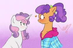 Size: 1554x1033 | Tagged: safe, artist:howlingatthemoon654, plaid stripes, sweetie belle, g4, blushing, crack shipping, electrocardiogram, female, heart, heartbeat, lesbian, older, plaidbelle, shipping