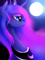 Size: 600x800 | Tagged: safe, artist:flutteringpie, princess luna, g4, color porn, female, moon, solo, stars, style emulation