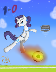 Size: 2000x2600 | Tagged: safe, artist:puffysmosh, rarity, pony, g4, alternate hairstyle, female, football, high res, ponytail, solo