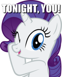 Size: 1600x1984 | Tagged: safe, rarity, g4, caption, female, image macro, looking at you, meme, one eye closed, open mouth, simple background, smiling, solo, tonight you, whispering, white background, wink