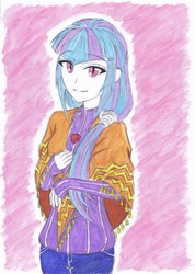 Size: 2484x3492 | Tagged: safe, artist:deeemperor, sonata dusk, equestria girls, g4, my little pony equestria girls: rainbow rocks, female, high res, looking at you, mother, smiling, solo, traditional art