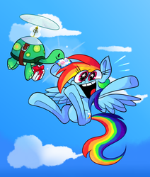 Size: 611x720 | Tagged: safe, artist:vdru7, rainbow dash, tank, g4, card, present, sky