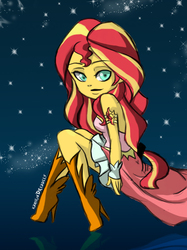Size: 850x1134 | Tagged: safe, artist:karolyndread115, sunset shimmer, equestria girls, g4, my little pony equestria girls: friendship games, clothes, daydream shimmer, dress, female, looking at you, solo, stars