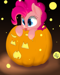 Size: 600x750 | Tagged: safe, artist:malwinters, pinkie pie, earth pony, pony, g4, :p, cheek fluff, cute, diapinkes, ear fluff, female, jack-o-lantern, mare, ponk, pumpkin, silly, solo, tongue out