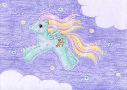 Size: 1024x723 | Tagged: safe, artist:normaleeinsane, starglow, pegasus, pony, g1, female, glow 'n show ponies, solo, stars, traditional art