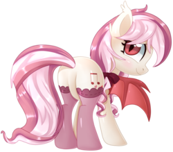 Size: 2000x1753 | Tagged: safe, artist:sugguk, oc, oc only, oc:scarlet dream, bat pony, pony, bow, butt, clothes, featureless crotch, hair bow, plot, solo, stockings