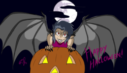 Size: 1474x849 | Tagged: safe, artist:dj-black-n-white, oc, oc only, oc:yuzu, satyr, halloween, holiday, jack-o-lantern, moon, nightmare night, pumpkin, solo