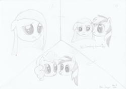 Size: 1591x1125 | Tagged: safe, artist:norijaeger, pinkie pie, rainbow dash, g4, comic, monochrome