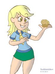 Size: 1193x1600 | Tagged: safe, artist:scobionicle99, derpy hooves, equestria girls, g4, female, food, human coloration, muffin, simple background, solo, transparent background