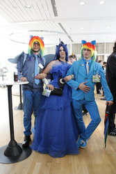 Size: 900x1350 | Tagged: safe, artist:cwossie, princess luna, rainbow dash, human, galacon, galacon 2013, g4, clothes, cosplay, costume, dress, gala dress, grand galloping gala, irl, irl human, photo, rule 63