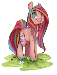 Size: 936x1248 | Tagged: safe, artist:tamyarts, oc, oc only, oc:rough sketch, earth pony, pony, body freckles, butt freckles, ear freckles, freckles, rainbow hooves, solo