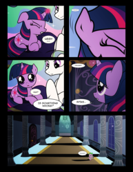 Size: 1275x1650 | Tagged: safe, artist:dsana, princess celestia, smarty pants, spike, twilight sparkle, pony, comic:lessons, g4, comic, filly, filly twilight sparkle, magic, prone