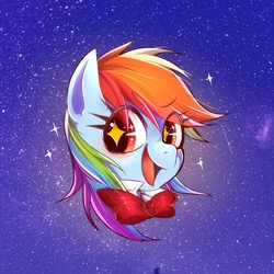 Size: 644x644 | Tagged: safe, artist:setoya, rainbow dash, g4, bowtie, female, open mouth, pixiv, solo, starry eyes, wingding eyes